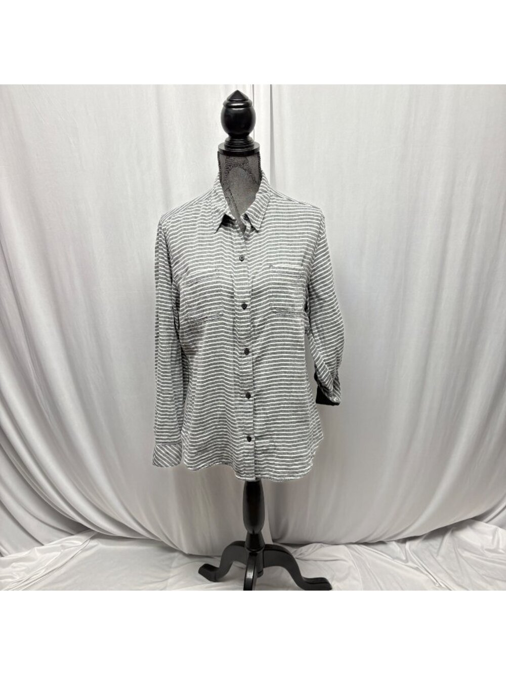 Riders By Lee Striped Button Up Shirt Womens Size Large Long Sleeve Cotton Comfy
